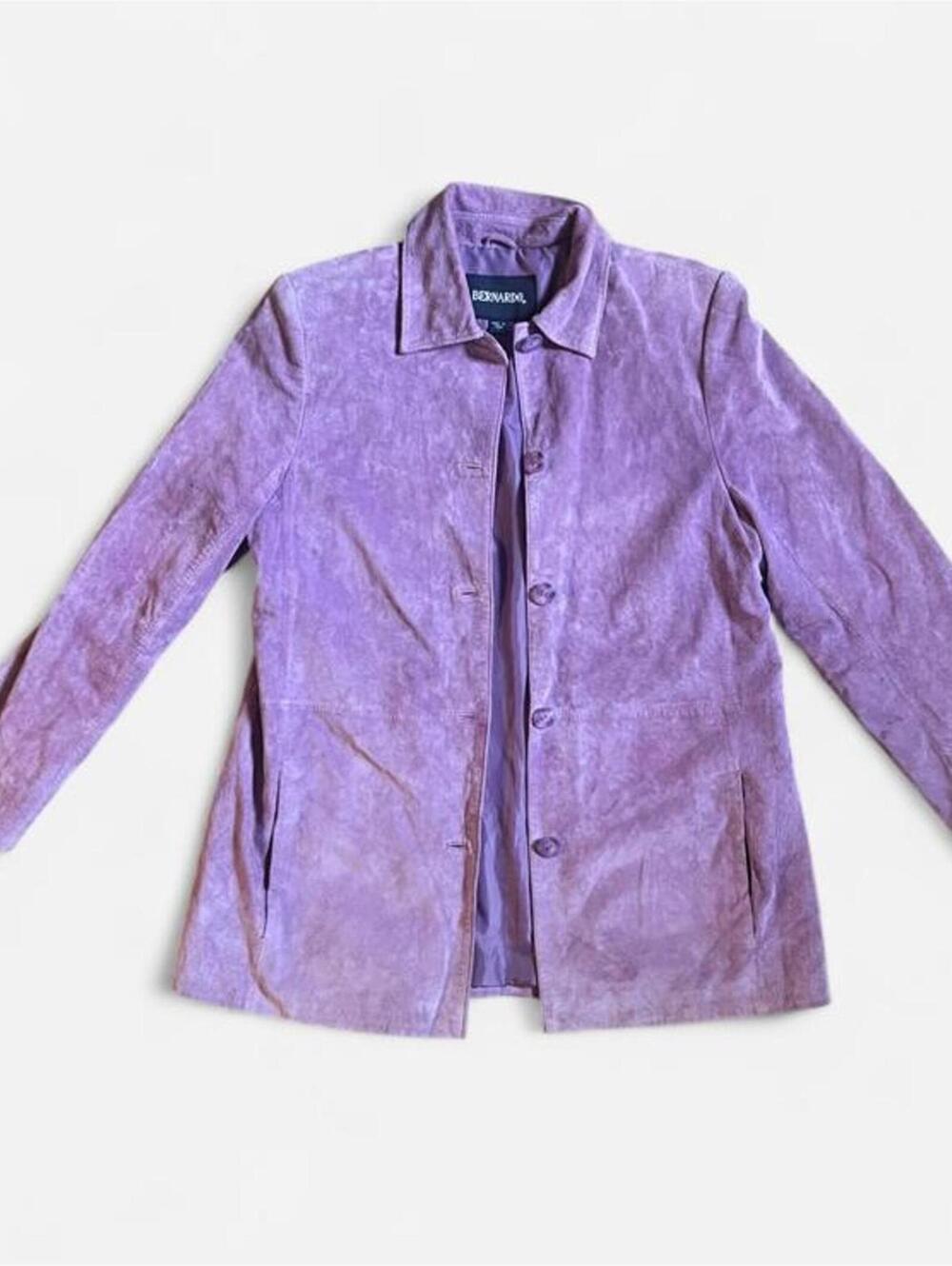 Bernardo Vintage Light Purple Sueded Genuine Leather Button Up Jacket